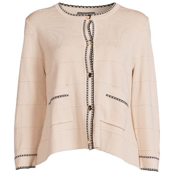 Adrianna Papell Tipped Button Front Cardigan Large - Picture 2 of 7